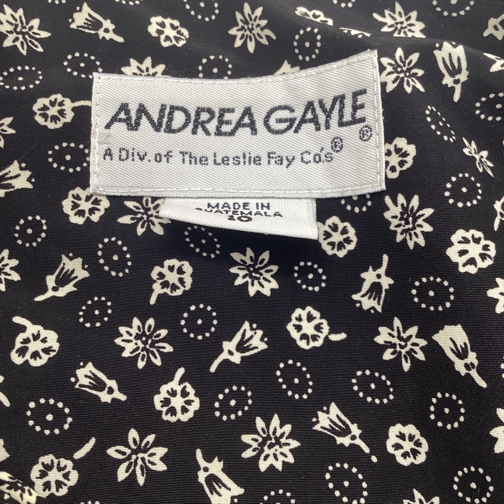 Vintage Andrea Gayle Floral Dress Suit Set Size 10 Black White Pearl Button - Picture 9 of 12
